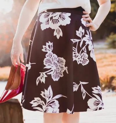Black midi skirt with white flowers